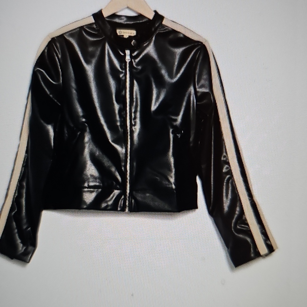 NWT Democracy Faux Leather Biker Jacket Retro Y2K Large Black/Cream - Picture 3 of 15